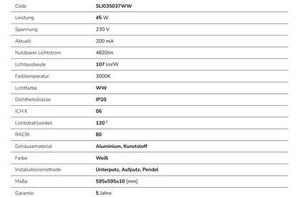 LED Panel Algine 45W eckig 60x60cm 4820lm IK06 weiss 120° IP20 Warmweiss 3000K