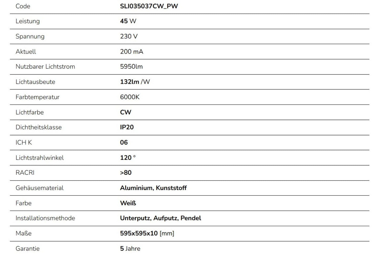 LED Panel Algine 45W eckig 60x60cm 4880lm IK06 weiss 120° IP20 Kaltweiss 6000K