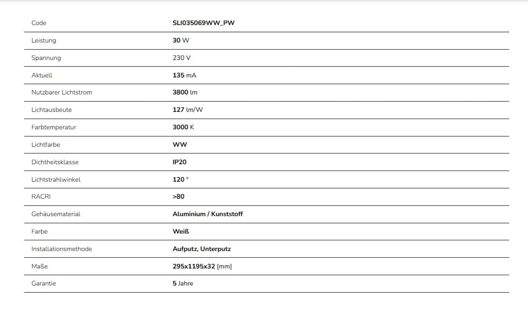 LED Panel Algine Backlight 30W eckig 30x120cm 3800lm 120° IP20 Warmweiss 3000K