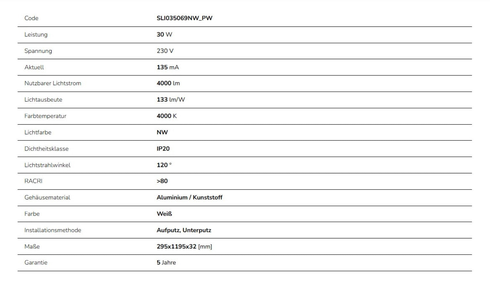 LED Panel Algine Backlight 30W eckig 30x120cm 4000lm 120° IP20 Neutralweiss 4000K
