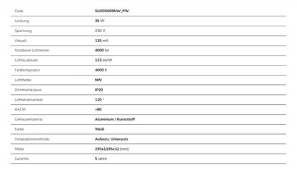 LED Panel Algine Backlight 30W eckig 30x120cm 4000lm 120° IP20 Neutralweiss 4000K