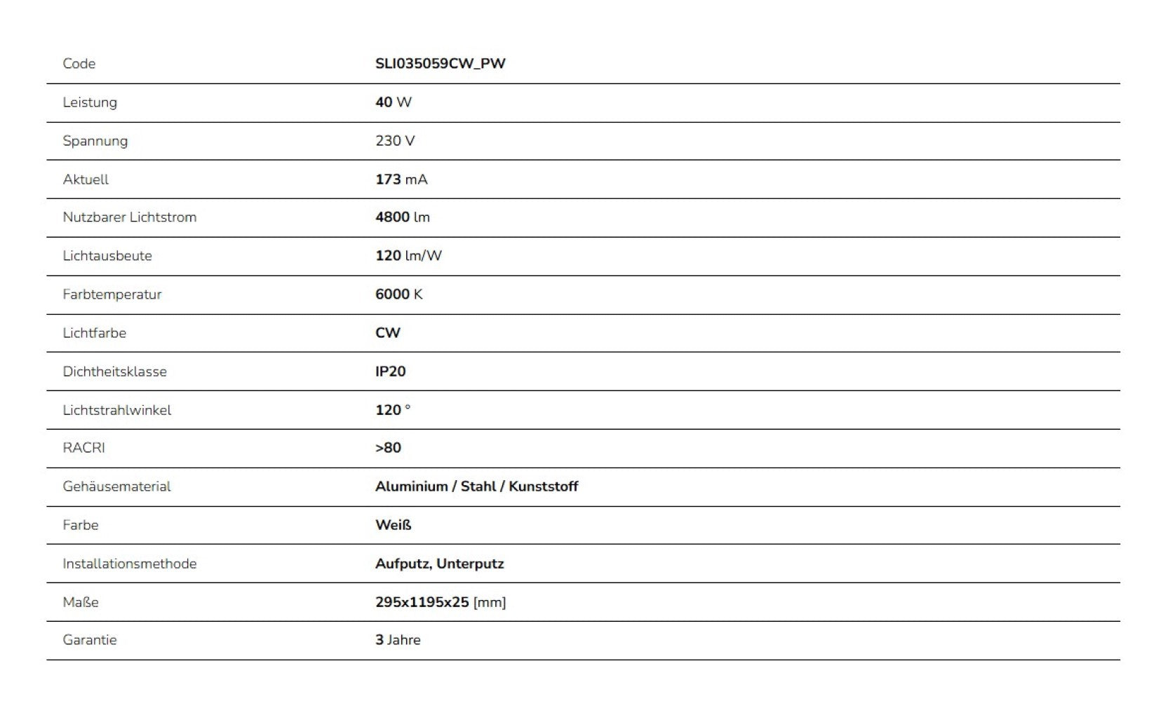 LED Panel Algine Backlight 40W eckig 30x120cm 4800lm 120° IP20 Kaltweiss 6000K