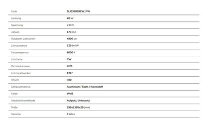 LED Panel Algine Backlight 40W eckig 30x120cm 4800lm 120° IP20 Kaltweiss 6000K