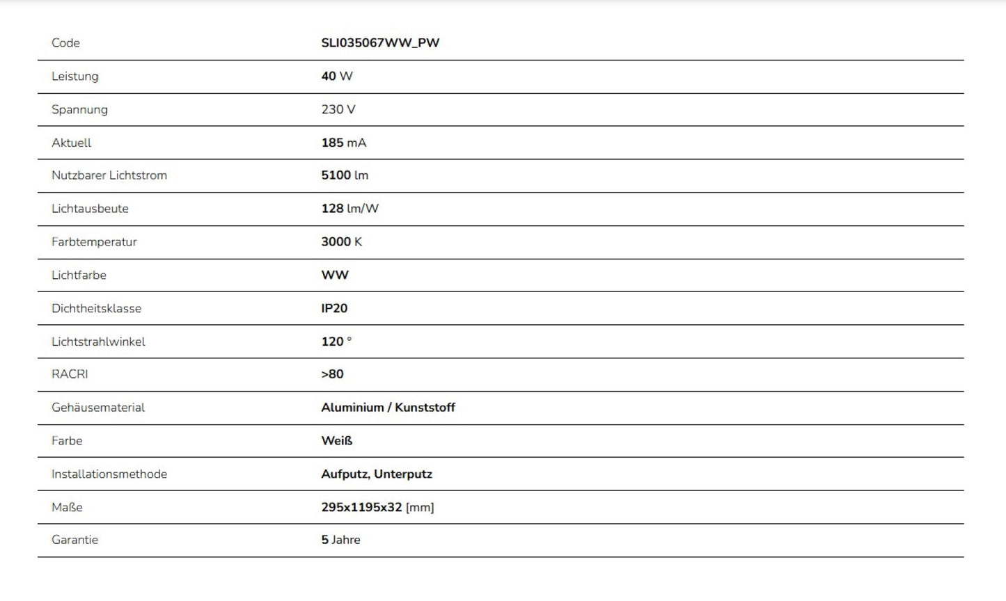 LED Panel Algine Backlight 40W eckig 30x120cm 5100lm 120° IP20 Warmweiss 3000K