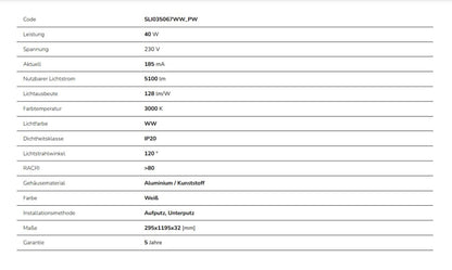 LED Panel Algine Backlight 40W eckig 30x120cm 5100lm 120° IP20 Warmweiss 3000K