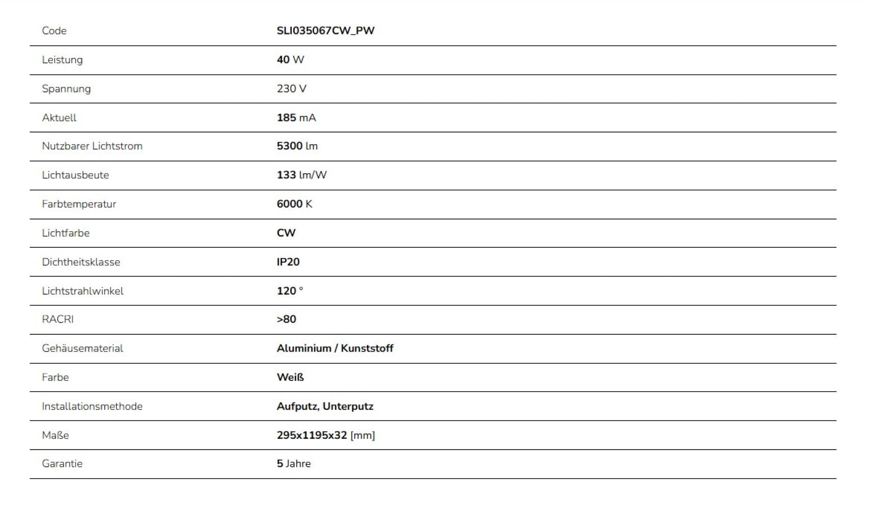 LED Panel Algine Backlight 40W eckig 30x120cm 5300lm 120° IP20 Kaltweiss 6000K