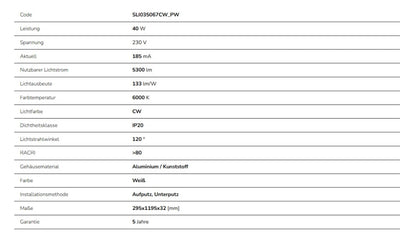 LED Panel Algine Backlight 40W eckig 30x120cm 5300lm 120° IP20 Kaltweiss 6000K