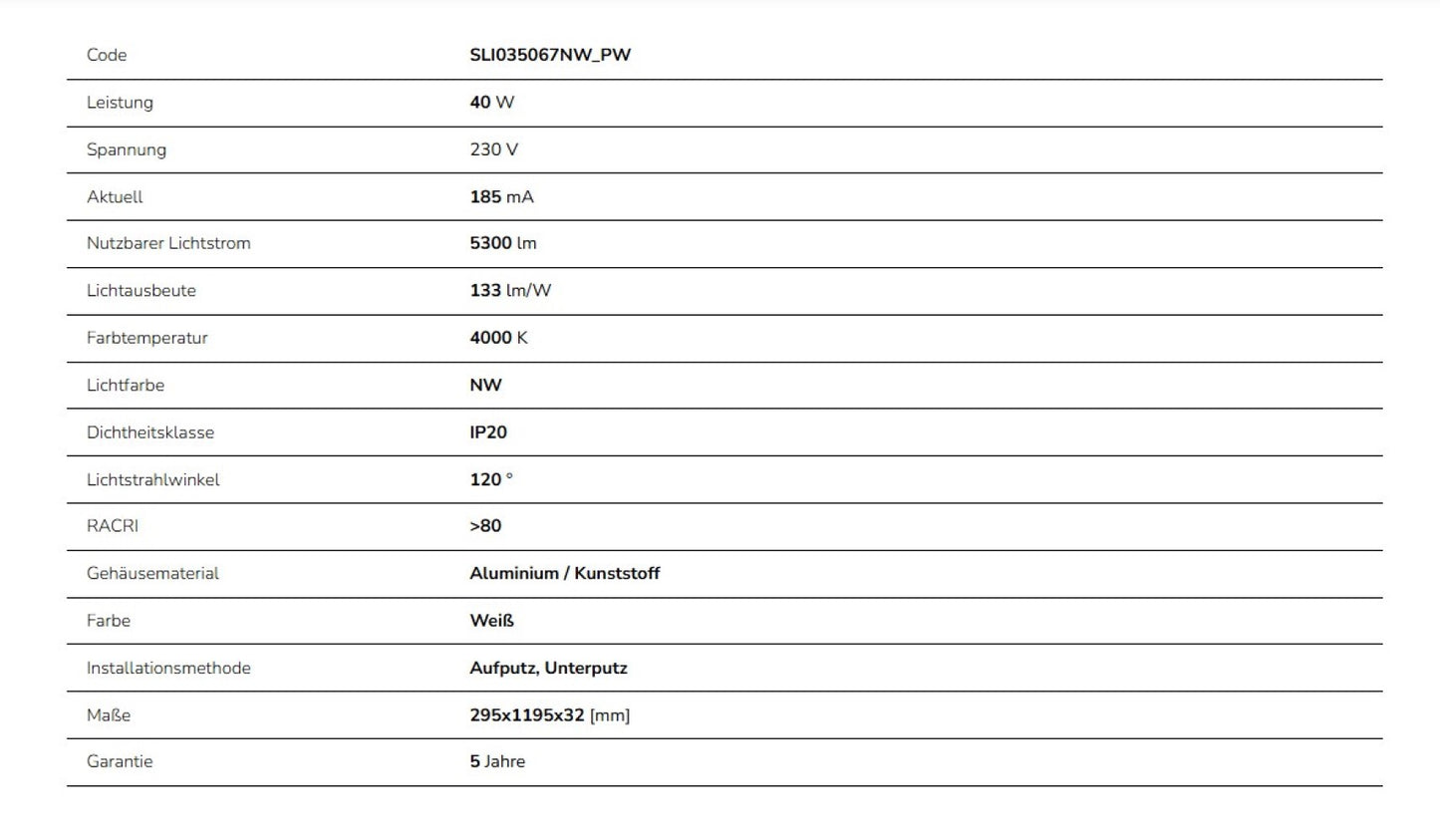 LED Panel Algine Backlight 40W eckig 30x120cm 5300lm 120° IP20 Neutralweiss 4000K