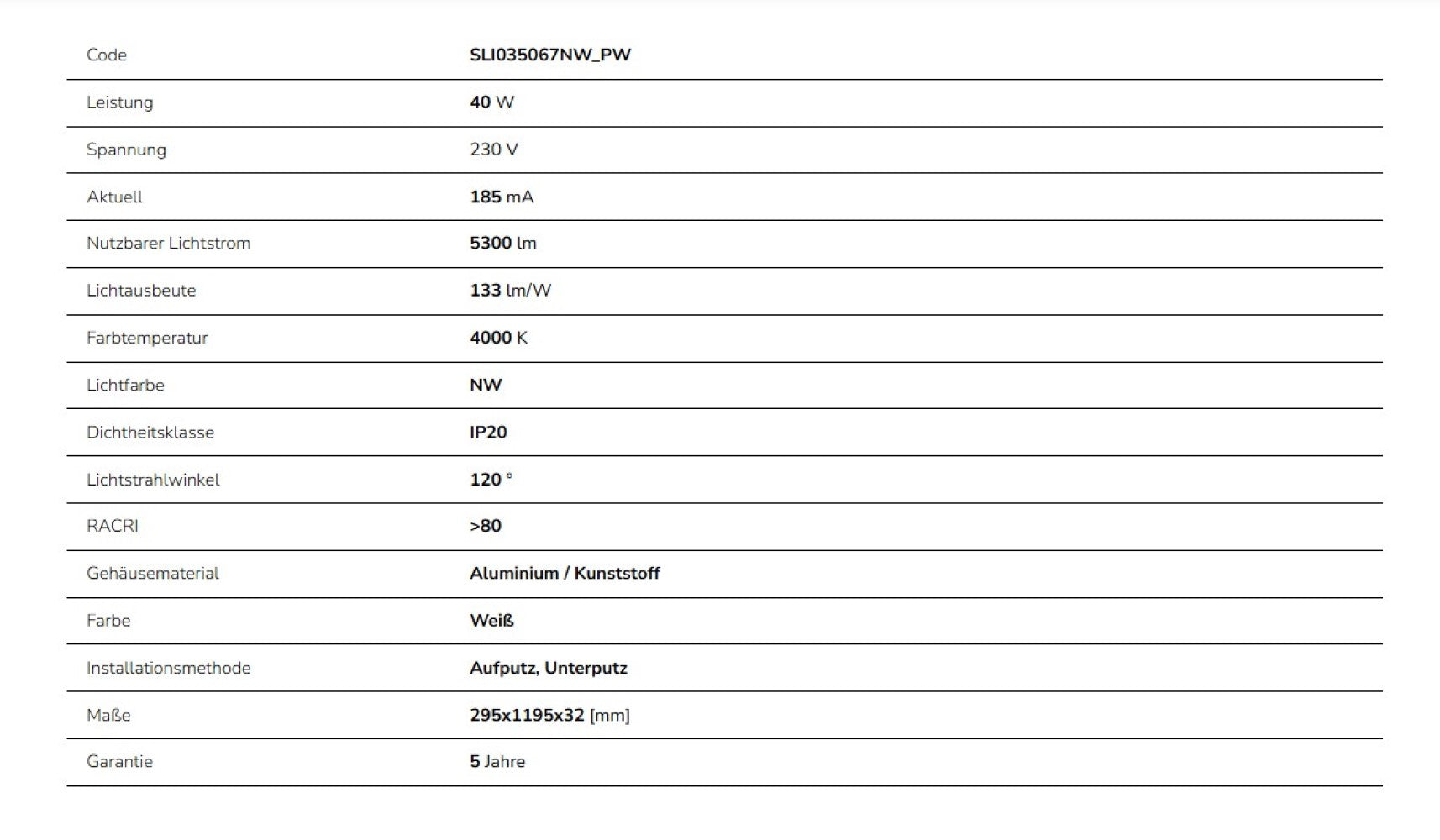 LED Panel Algine Backlight 40W eckig 30x120cm 5300lm 120° IP20 Neutralweiss 4000K