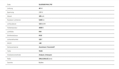 LED Panel Algine Backlight 40W eckig 30x120cm 5300lm 120° IP20 Neutralweiss 4000K