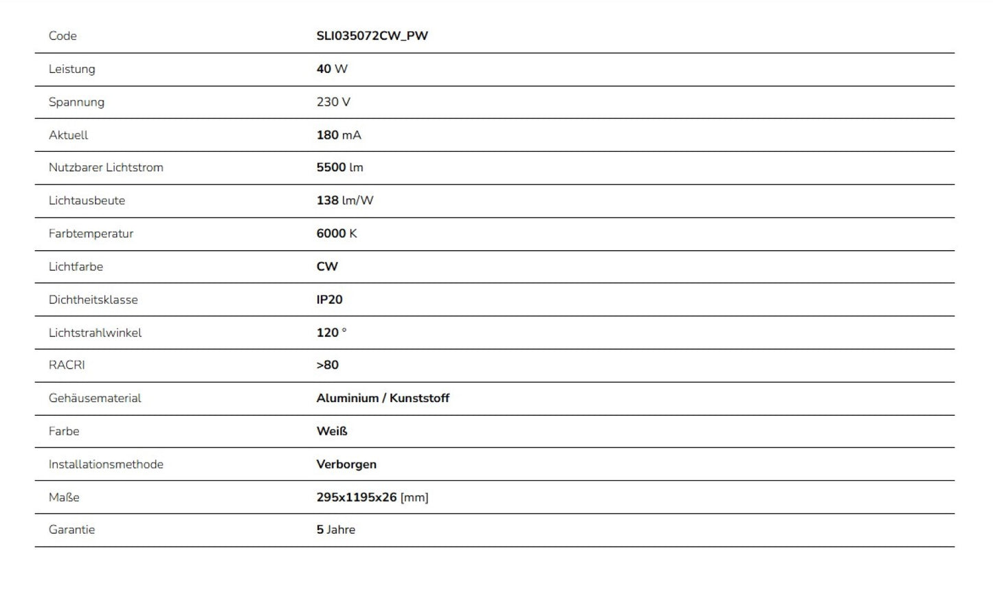 LED Panel ALGINE BACKLIGHT 40W mit Philips Treiber 30x120cm eckig 5500lm 120° IP20 Kaltweiss 6000K