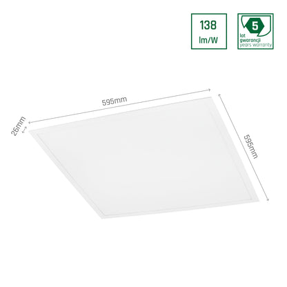 LED Panel ALGINE BACKLIGHT 40W mit Philips Treiber 60x60cm eckig 5200lm 120° IP20 Warmweiss 3000K