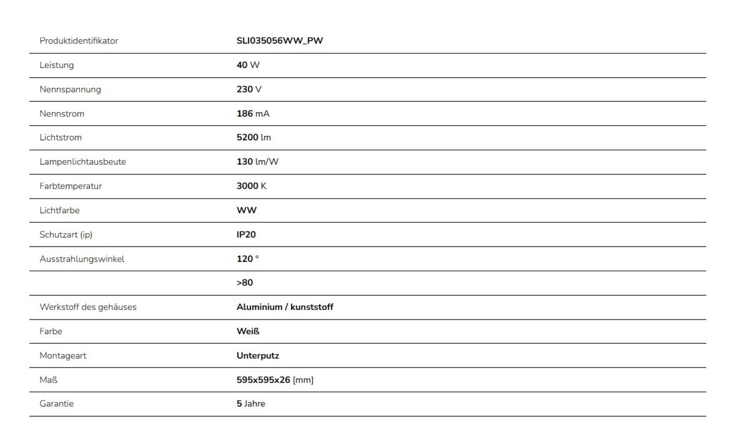 LED Panel ALGINE BACKLIGHT 40W mit Philips Treiber 60x60cm eckig 5200lm 120° IP20 Warmweiss 3000K
