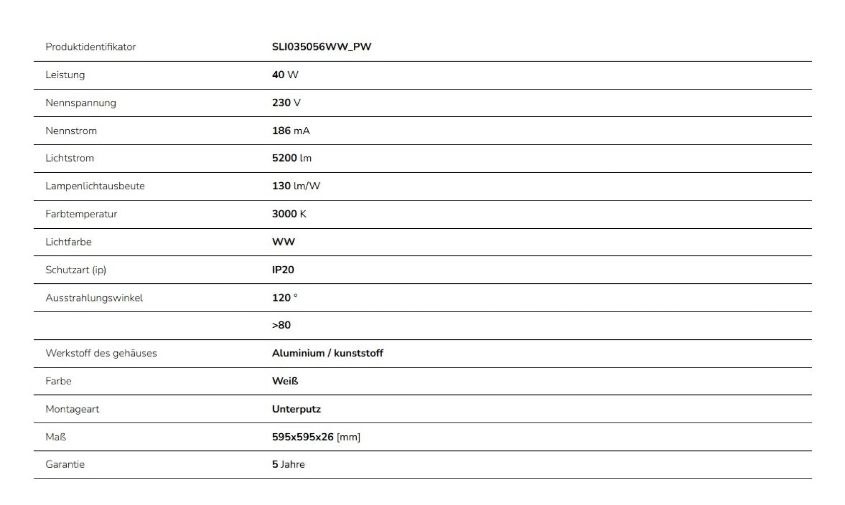 LED Panel ALGINE BACKLIGHT 40W mit Philips Treiber 60x60cm eckig 5200lm 120° IP20 Warmweiss 3000K