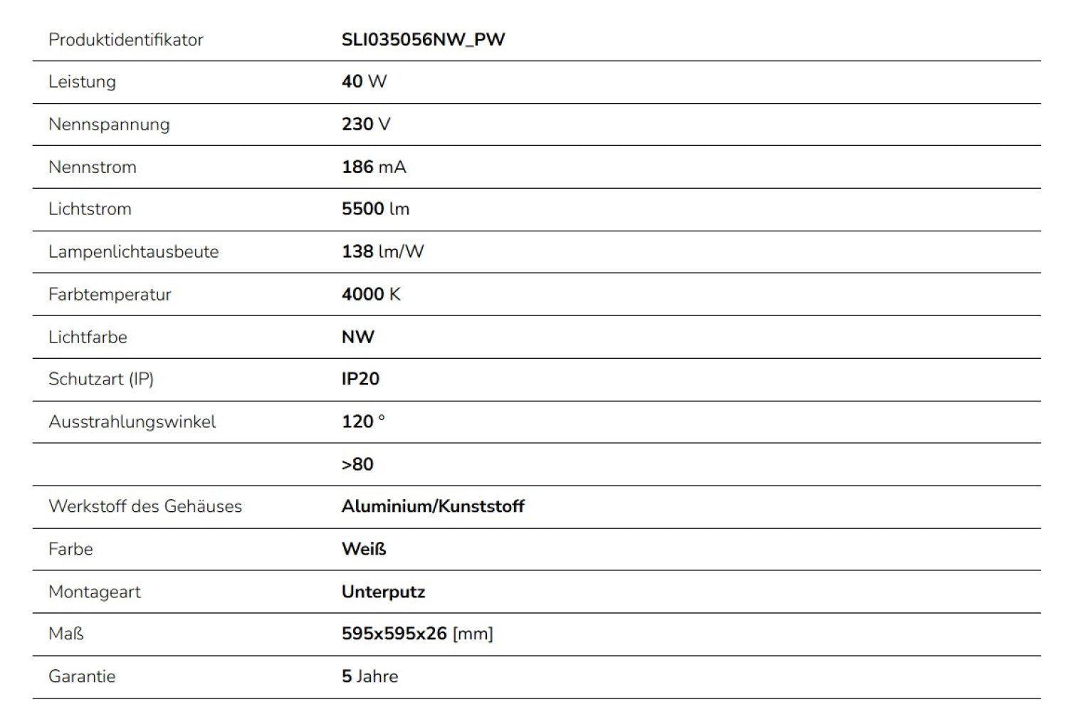 LED Panel ALGINE BACKLIGHT 40W mit Philips Treiber 60x60cm eckig 5500lm 120° IP20 Neutralweiss 4000K