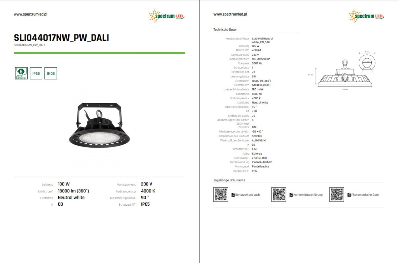 LED PLATEO 3 HIGH BAY 100W Hallenleuchte 18000lm schwarz 90° 230V IP65 IK08 Neutralweiss 4000K DALI