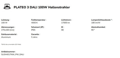 LED PLATEO 3 HIGH BAY 100W Hallenleuchte 18000lm schwarz 90° 230V IP65 IK08 Neutralweiss 4000K DALI