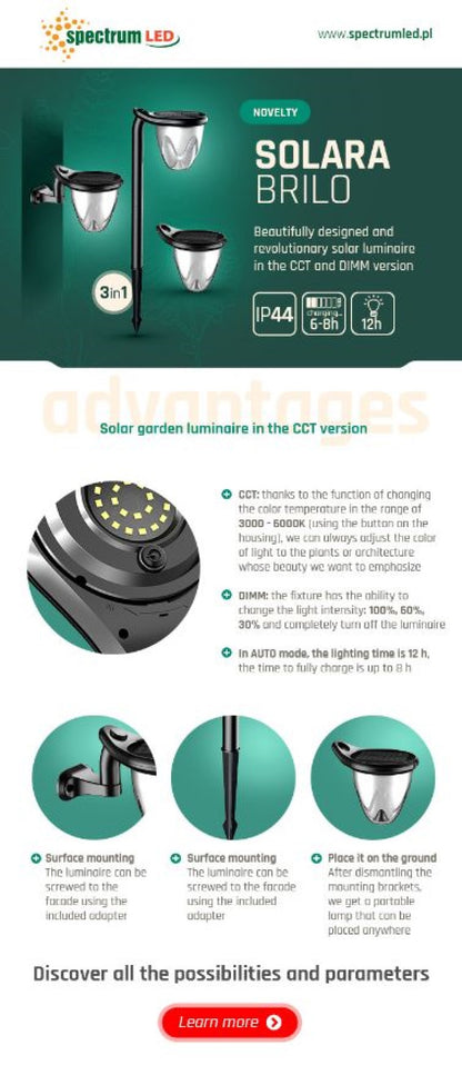 LED Solarleuchte Solara Brilo Gartenspot Erdspieß IP44 Bodenstrahler 1W 100lm CCT
