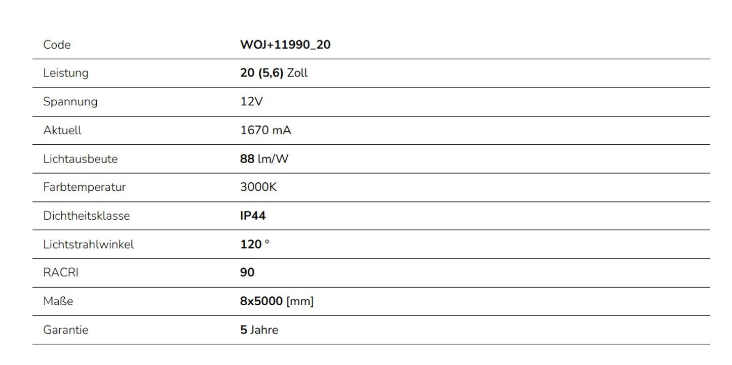 LED Streifen 20W Strip 5m 1750lm 120° IP44 12V Warmweiss 3000K DIMMBAR