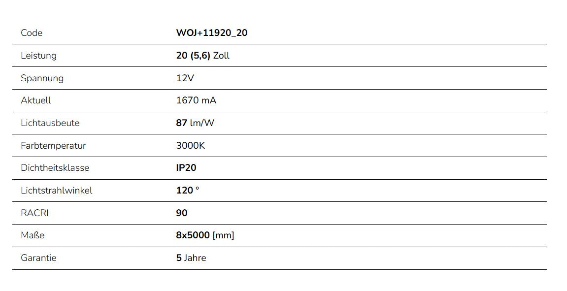 LED Streifen 20W Strip 5m 1800lm 120° IP20 12V Warmweiss 3000K DIMMBAR