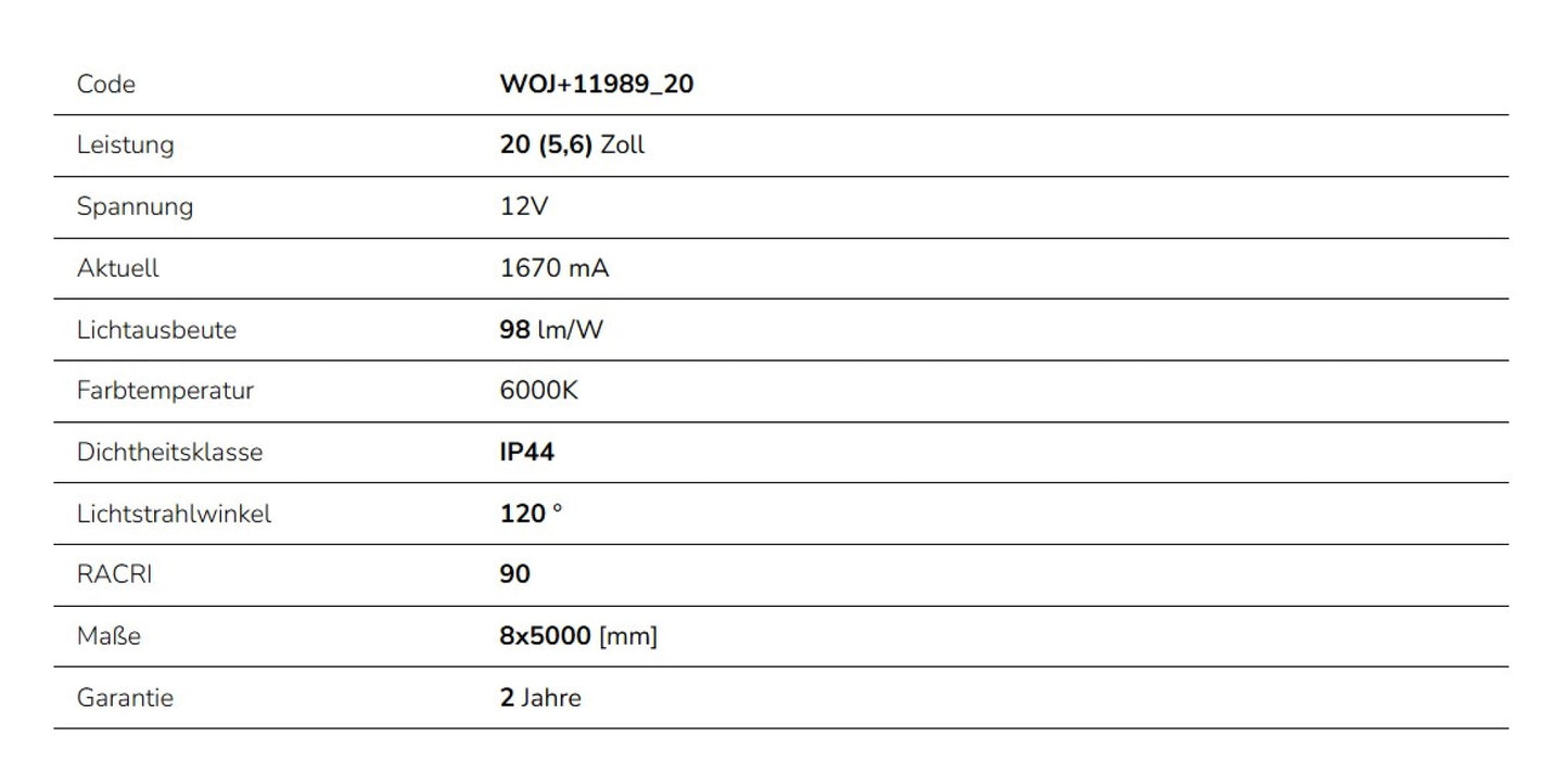 LED Streifen 20W Strip 5m 1950lm 120° Silikon IP44 12V Kaltweiss 6000K DIMMBAR