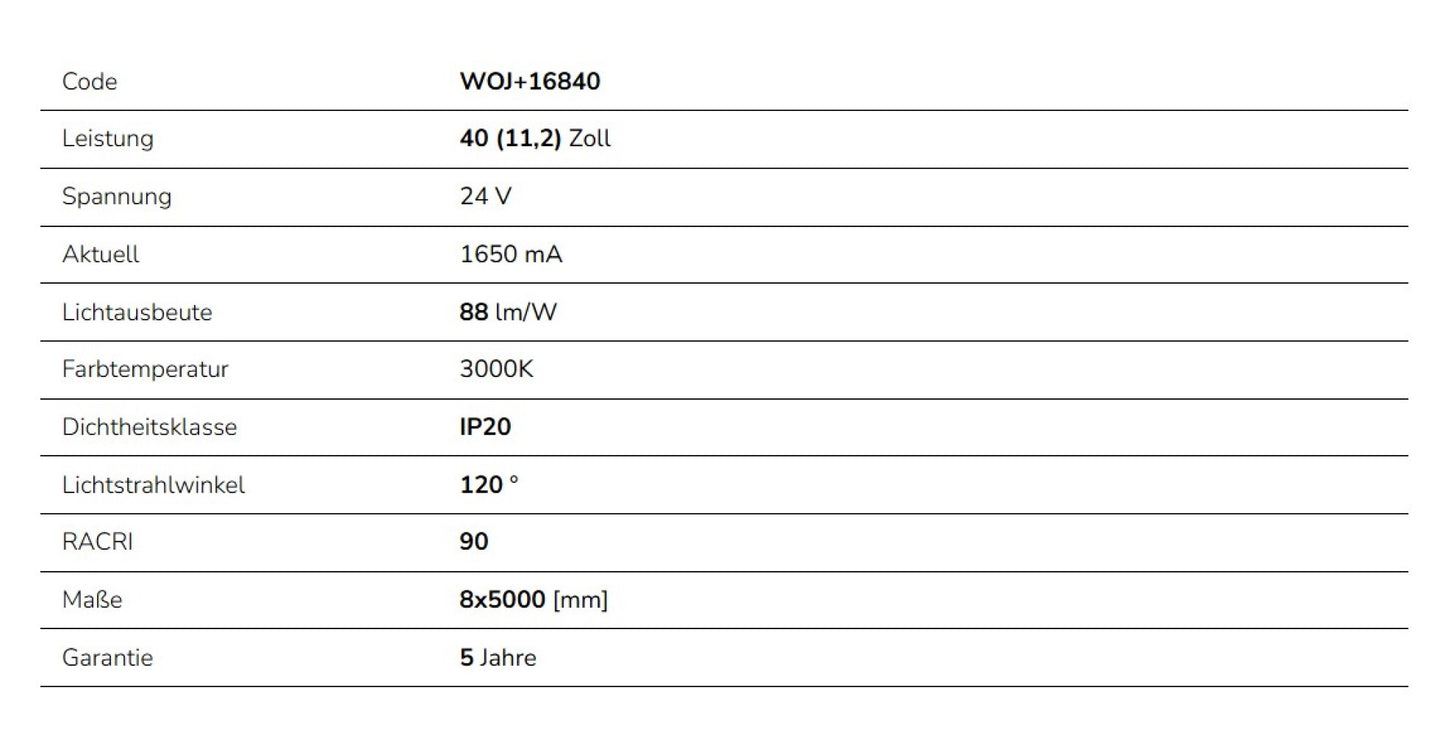 LED Streifen 40W 5m 3500lm 120° IP20 ohne Abdeckung 24V Warmweiss 3000K DIMMBAR