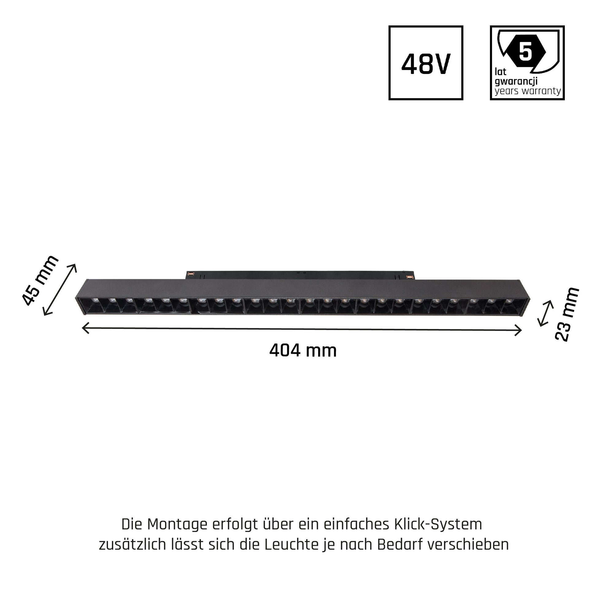 LED SYSTEM Shift CCT GRID L 22W 48V Schienensystem Switch 35° UGR&lt;19 2250lm schwarz 2700-4000K CCT