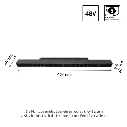 LED SYSTEM Shift CCT GRID L 22W 48V Schienensystem Switch 35° UGR&lt;19 2250lm schwarz 2700-4000K CCT