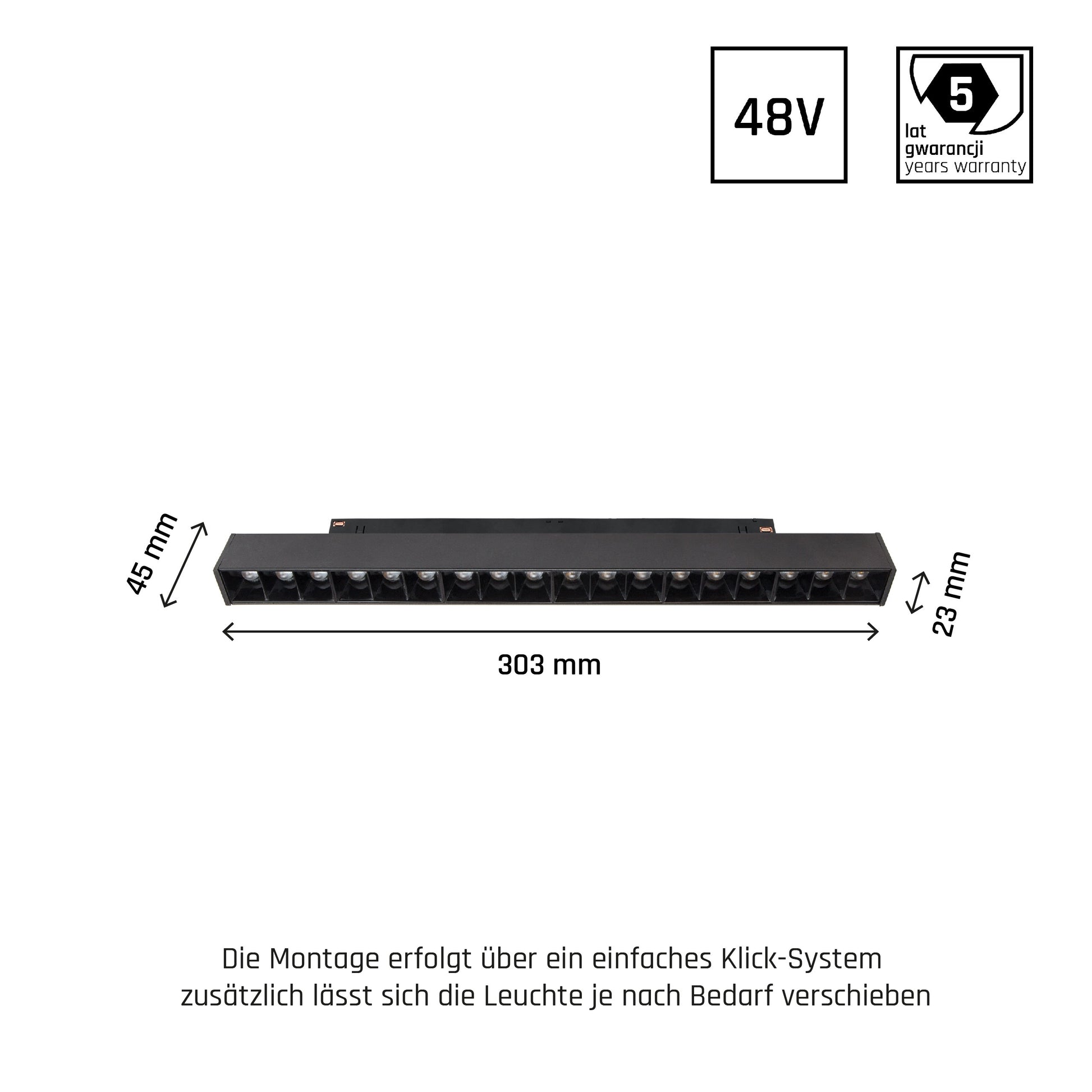 LED SYSTEM Shift GRID M 17W 48V Schienensystem 35° Stromschienenstrahler 1700lm schwarz Warmweiss 3000K