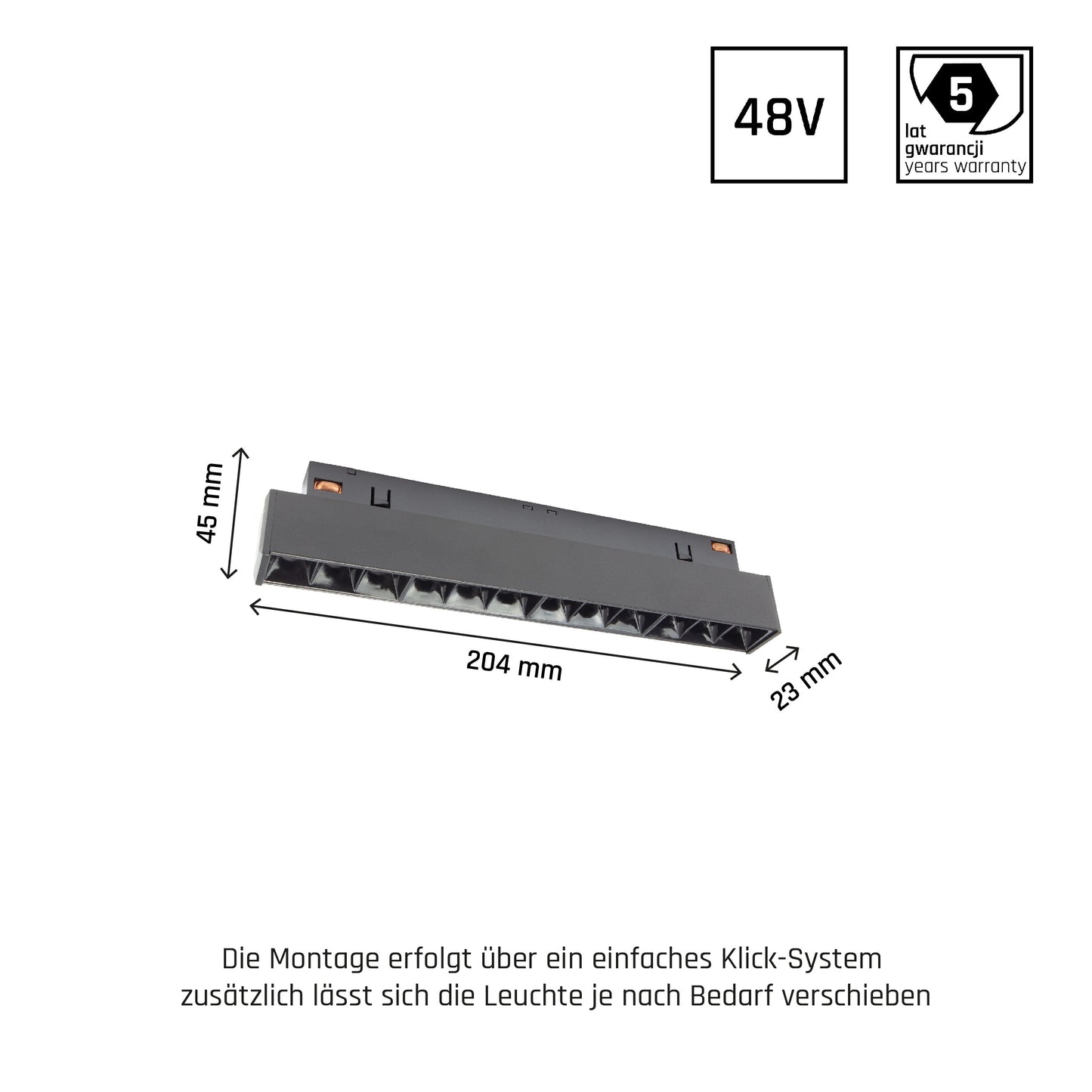 LED SYSTEM Shift GRID S 12W 48V Schienensystem 35° Stromschienenstrahler 1200lm schwarz Warmweiss 3000K