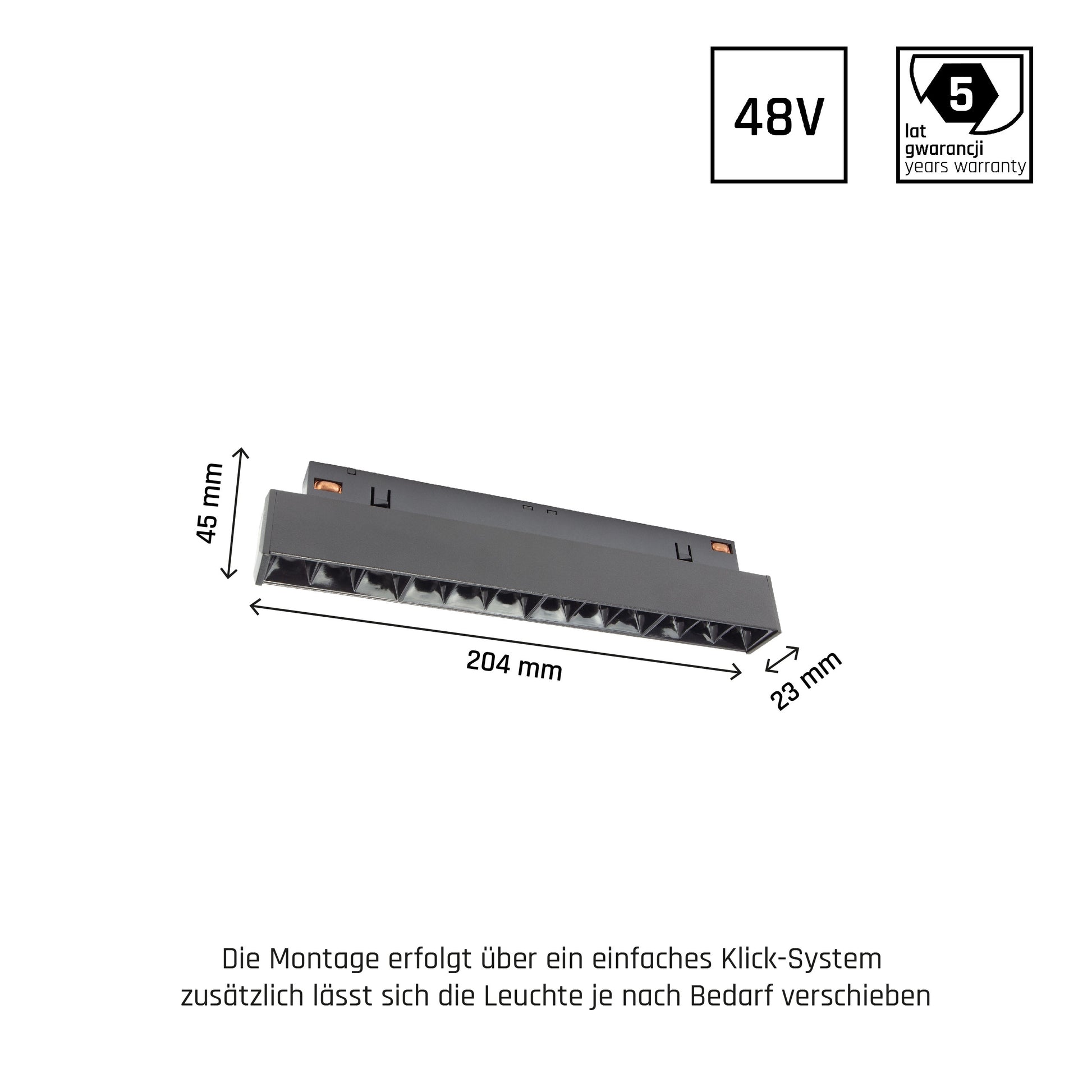 LED SYSTEM Shift GRID S 12W 48V Schienensystem 35° Stromschienenstrahler 1200lm schwarz Warmweiss 3000K