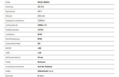 LED SYSTEM Shift GRID S 12W 48V Schienensystem 35° Stromschienenstrahler 1200lm schwarz Warmweiss 3000K