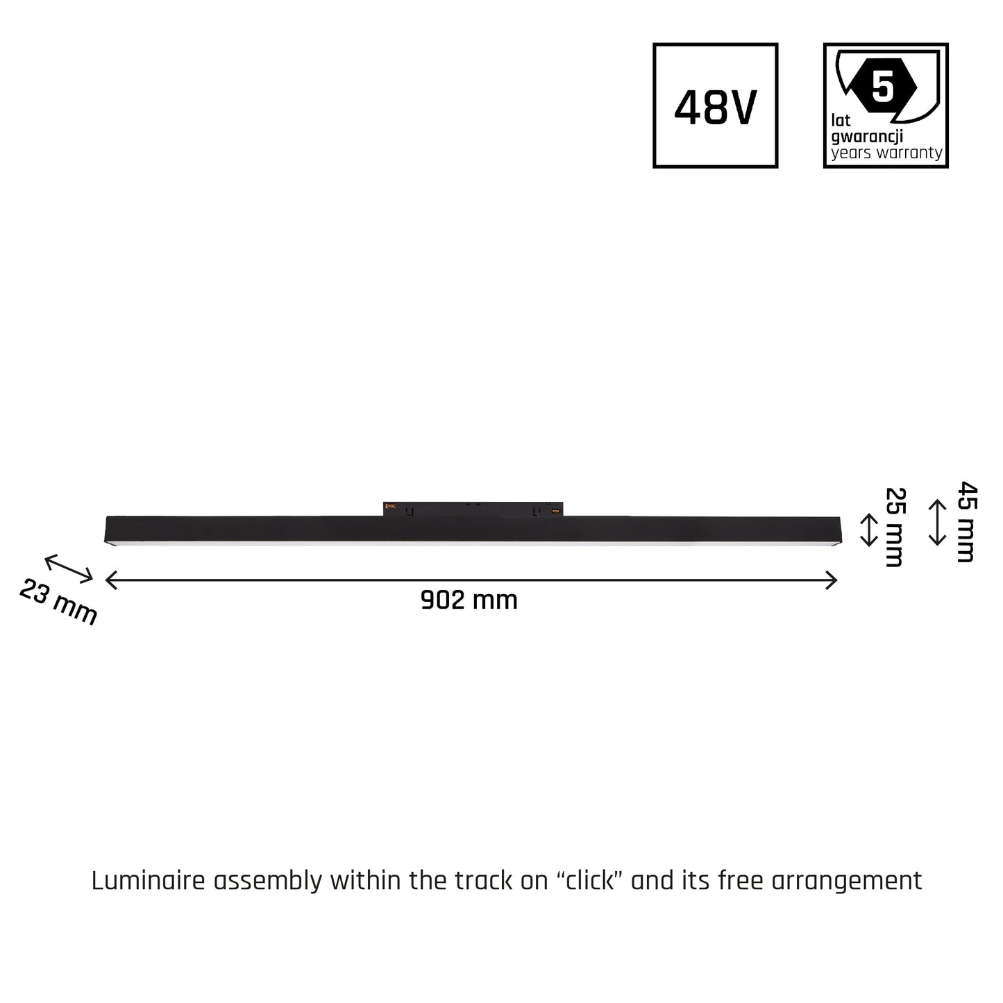 LED SYSTEM Shift Line L 22W 48V Schienensystem 100° Stromschienenstrahler 2300lm schwarz Warmweiss 3000K