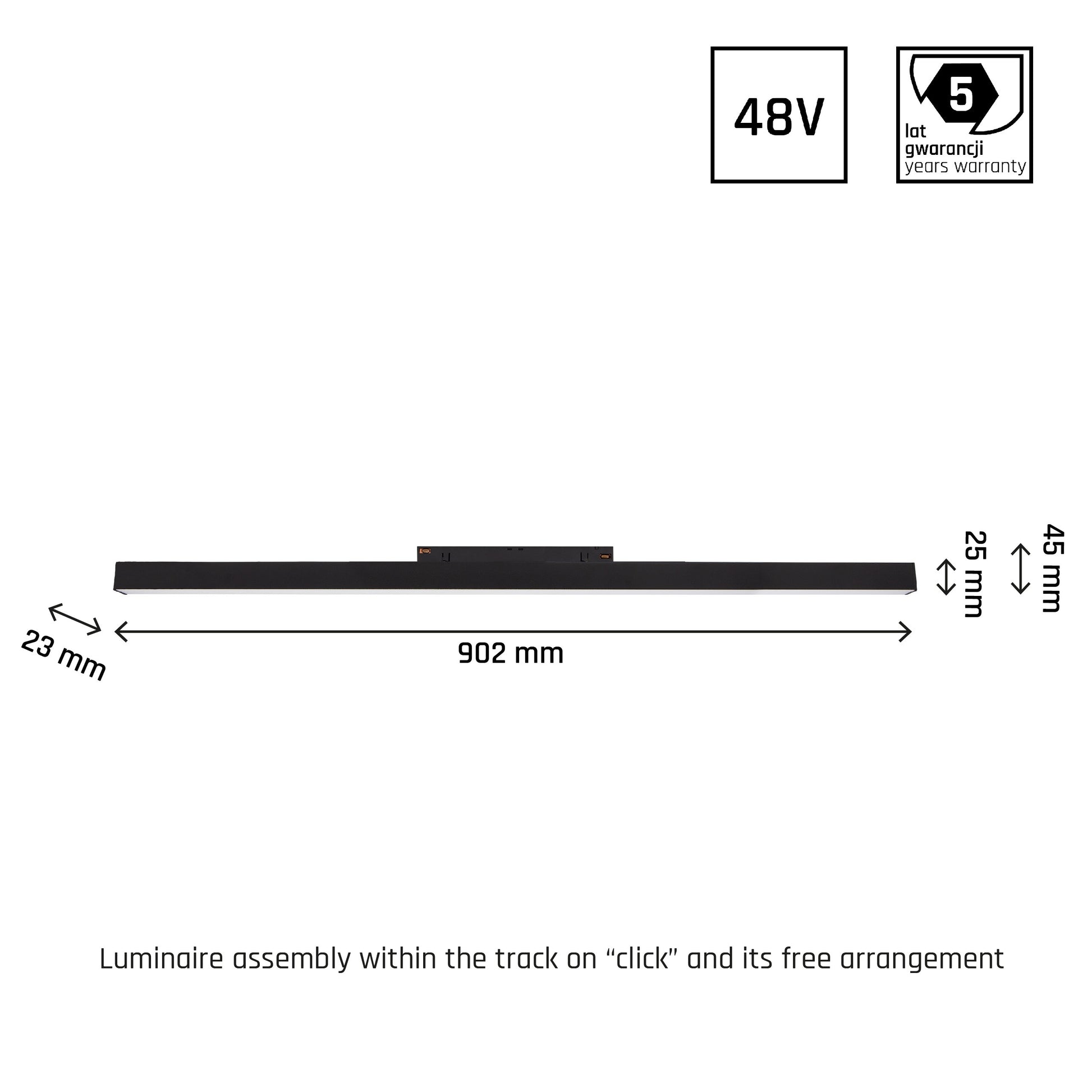 LED SYSTEM Shift Line L 22W 48V Schienensystem 100° Stromschienenstrahler 2300lm schwarz Warmweiss 3000K