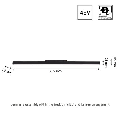 LED SYSTEM Shift Line L 22W 48V Schienensystem 100° Stromschienenstrahler 2300lm schwarz Warmweiss 3000K