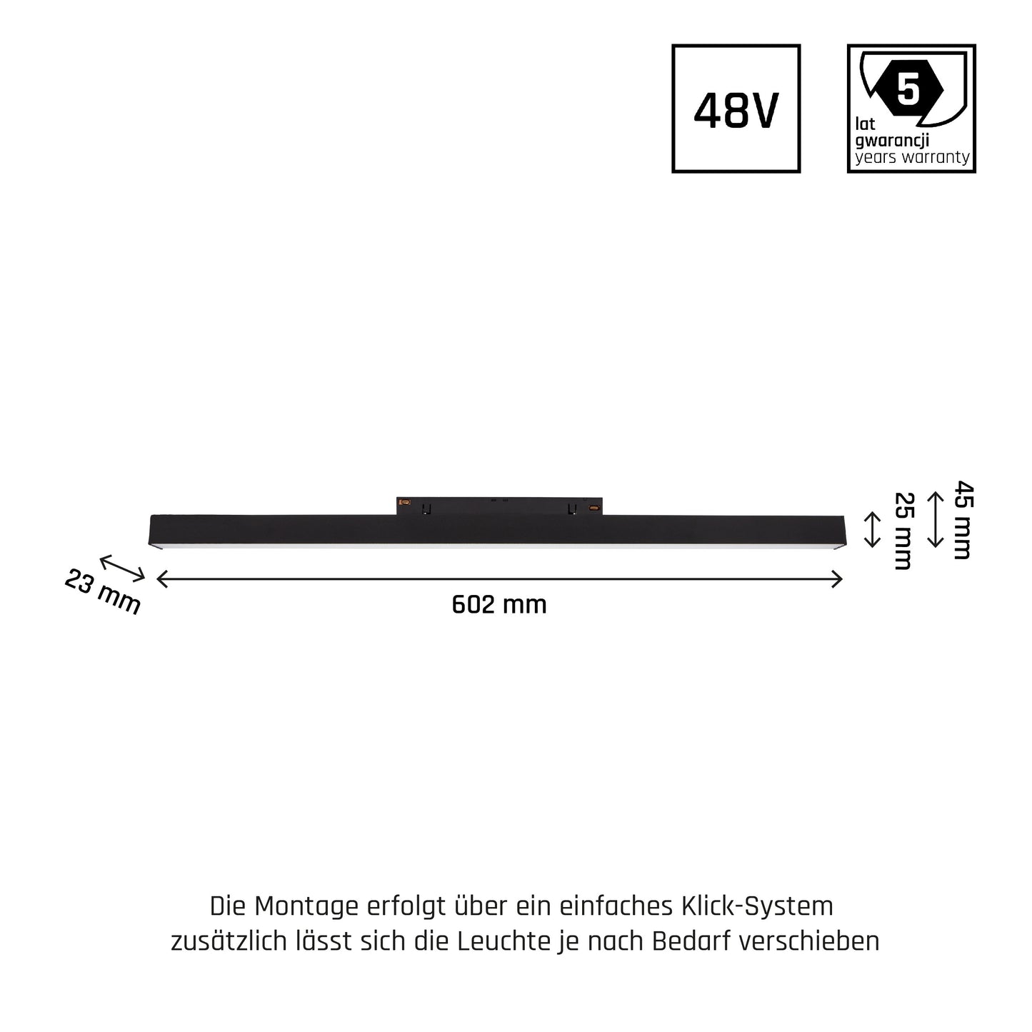 LED SYSTEM Shift Lines M 17W 48V Schienensystem 100° Stromschienenstrahler 1800lm schwarz 2700-4000K CCT