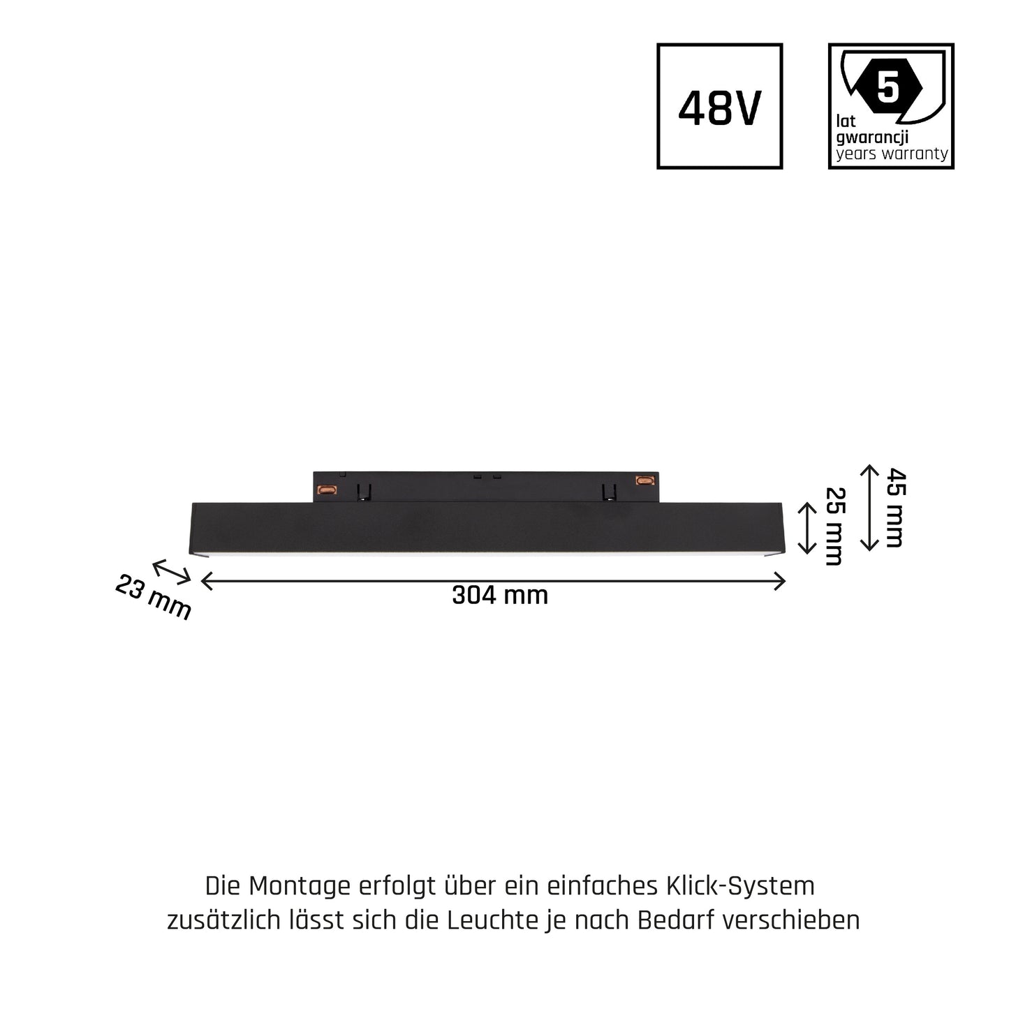 LED SYSTEM Shift Lines S 8W 48V Schienensystem 100° Stromschienenstrahler 940lm schwarz Warmweiss 3000K