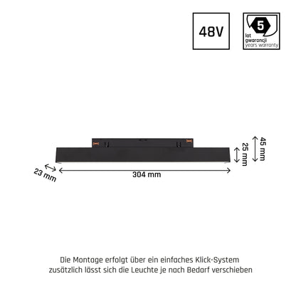 LED SYSTEM Shift Lines S 8W 48V Schienensystem 100° Stromschienenstrahler 940lm schwarz Warmweiss 3000K
