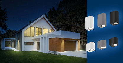 LED Wandleuchte PARETE GU10 Außenleuchte grau IP54 Up &amp; Down max. 2x6W rund