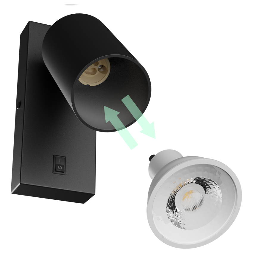 LED Wandleuchte SQUALLA VARIOSA SWITCH GU10 mit Schalter IP20 rund schwarz max. 10W