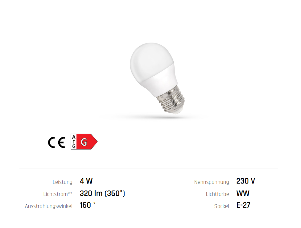 Spectrum LED E27 G45 Tropfen 4W = 29W Kugel 320lm Lampe Birne Warmweiß 3000K