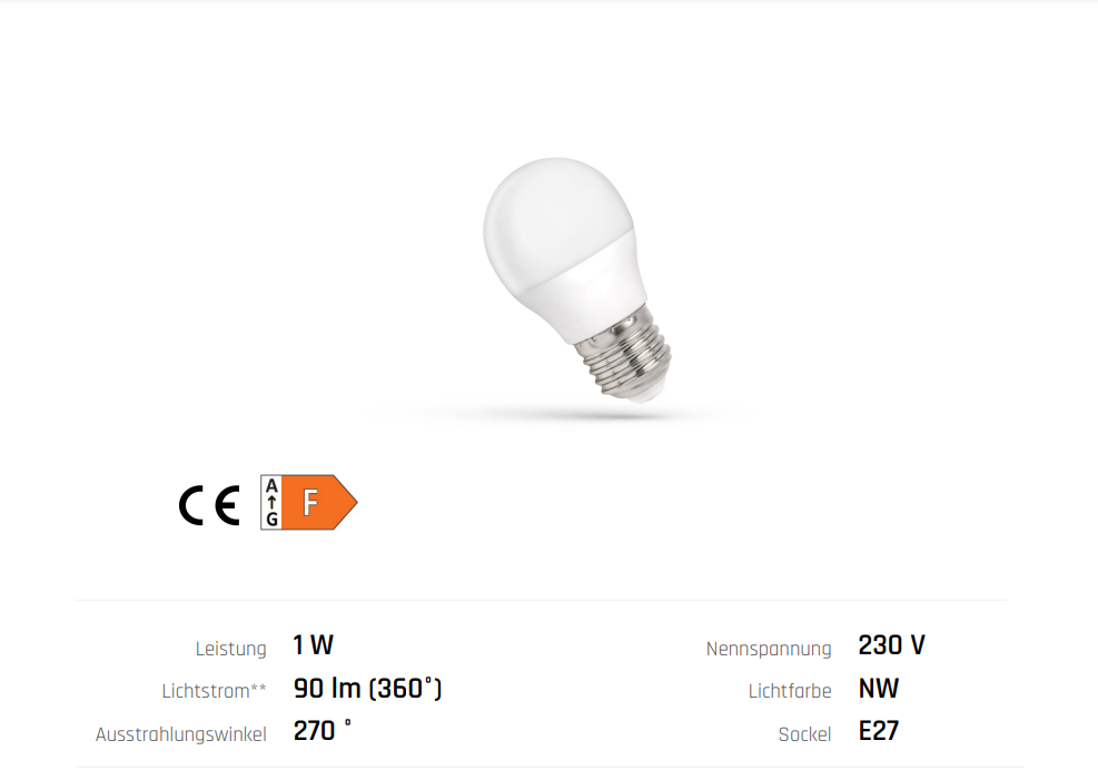 Spectrum LED E27 G45 Tropfen 1W = 10W Kugel 90lm Lampe Birne Neutralweiß 4000K