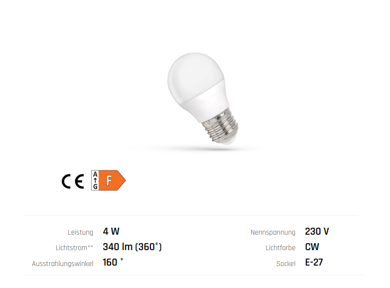 Spectrum LED E27 G45 Tropfen 4W = 31W Kugel 340lm Lampe Birne Kaltweiß 6000K