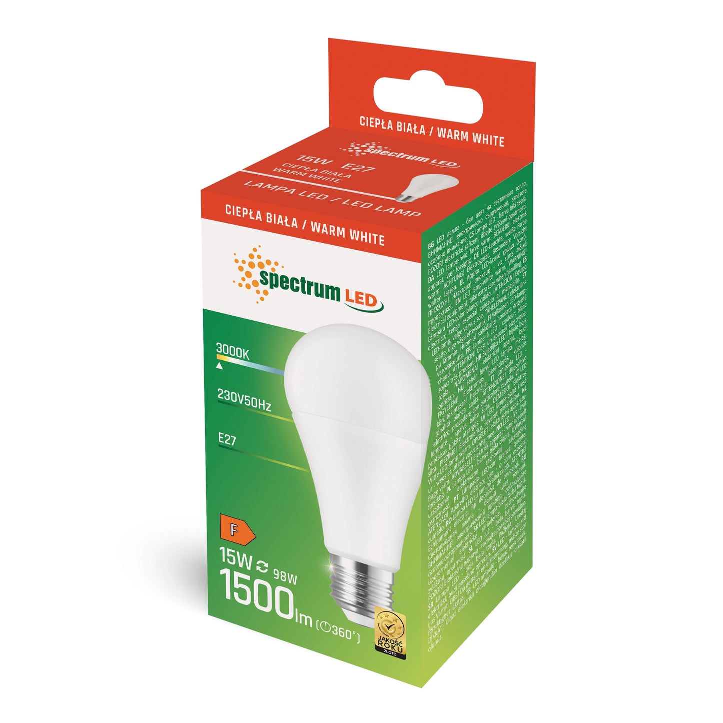 Spectrum LED E27 A60 15W = 98W Birne 270° 1500lm 230V Warmweiß 3000K