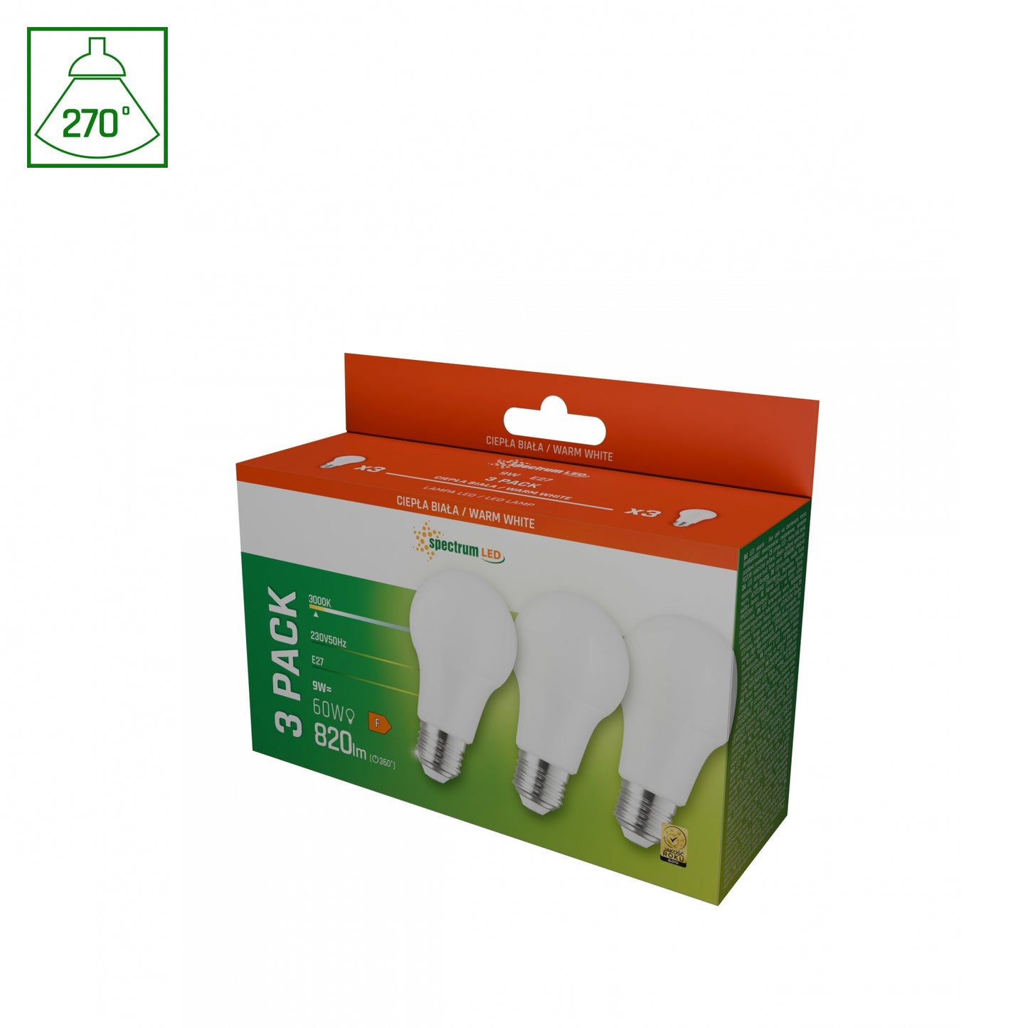 LED Leuchtmittel E27 9W 3000K 3er-Set