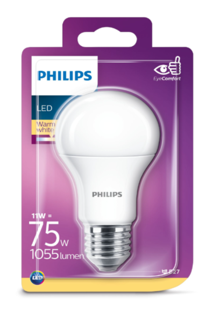 Philips LED E27 A60 11W = 75W Leuchtmittel 1055lm Birne Warmweiß 2700K