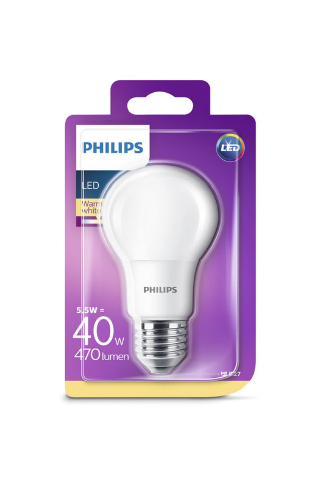 Philips LED E27 A60 5,5W = 40W 470lm 230V Warmweiß 2700K