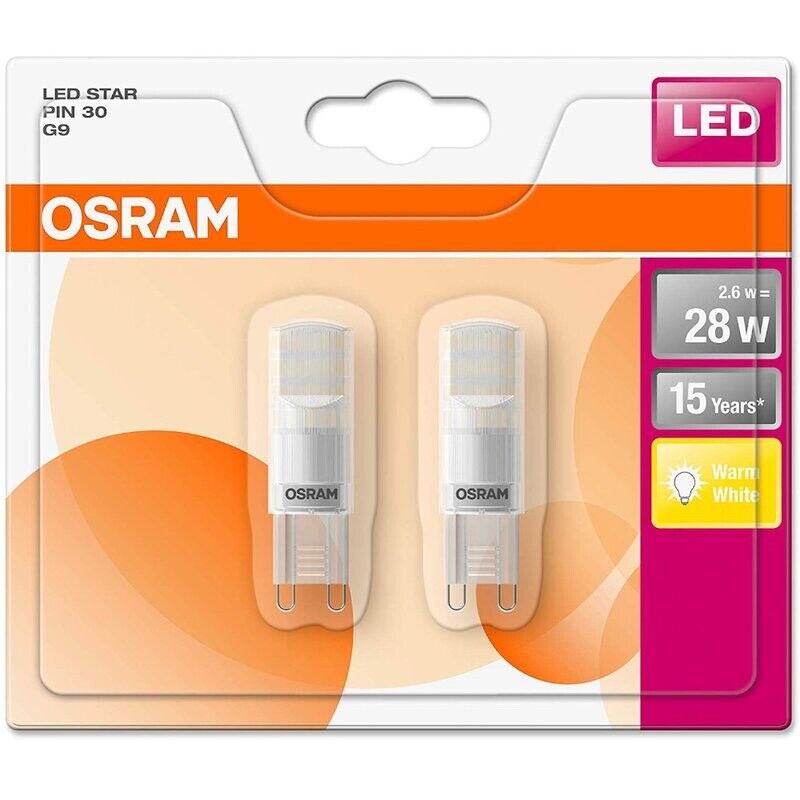 2er Pack Osram LED G9 Stiftsockel 2,6W = 28W 290lm 230V Warmweiß 2700K